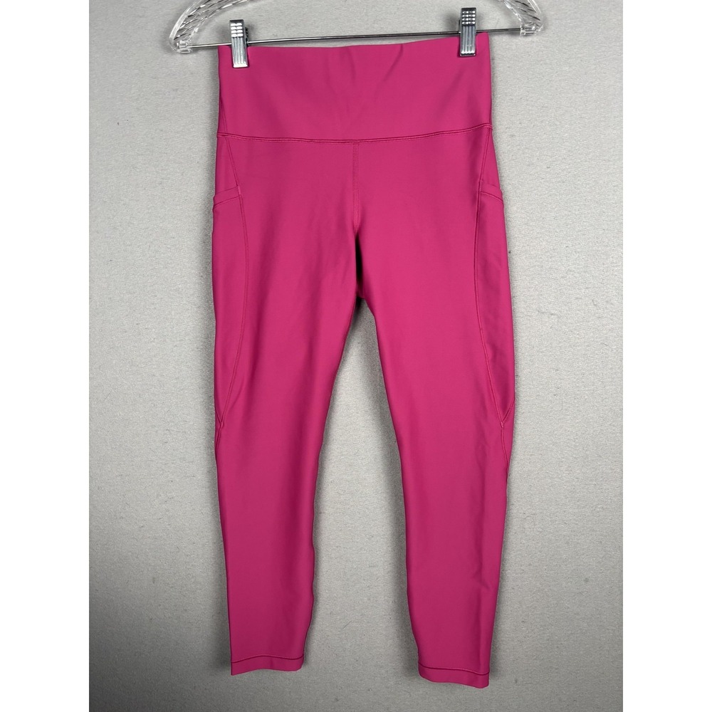 Athleta Interval Stash‎ 7/8 Tight Leggings Womens Small Pink High Rise Pockets
